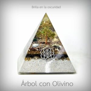 Pirámide Orgonita Ultra con Árbol de la Vida, Luz y Gemas